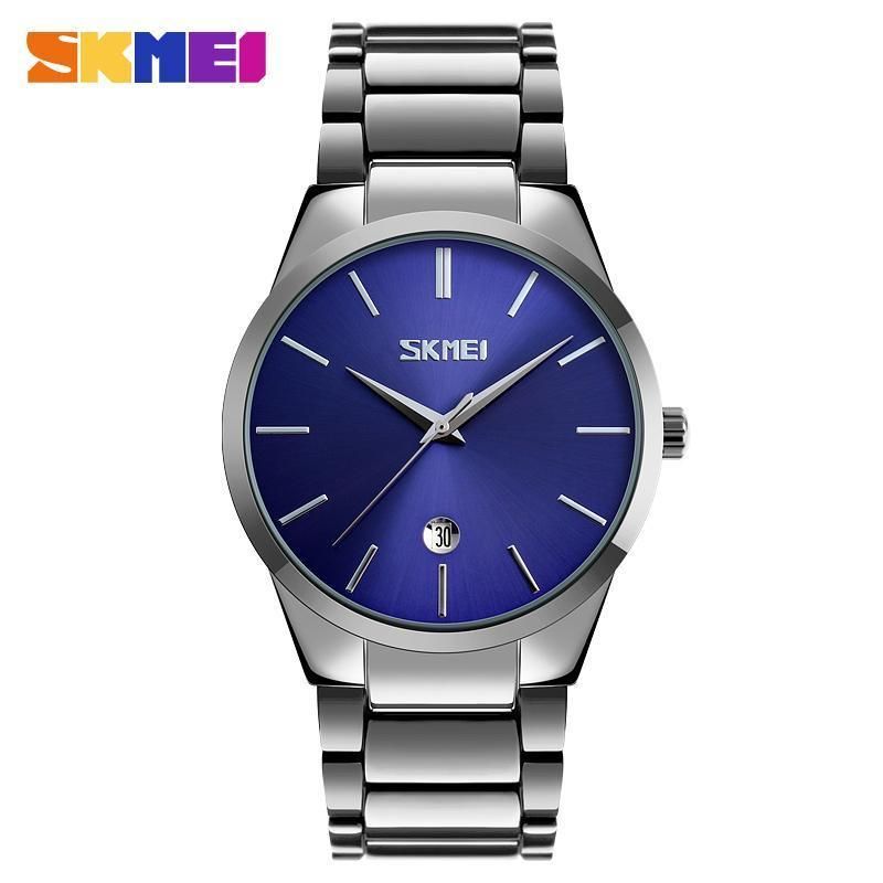 SKMEI New Men Fashion Watches Simple Quartz Stainless Steel Waterproof Casual Wristwatches Male Clock 9140