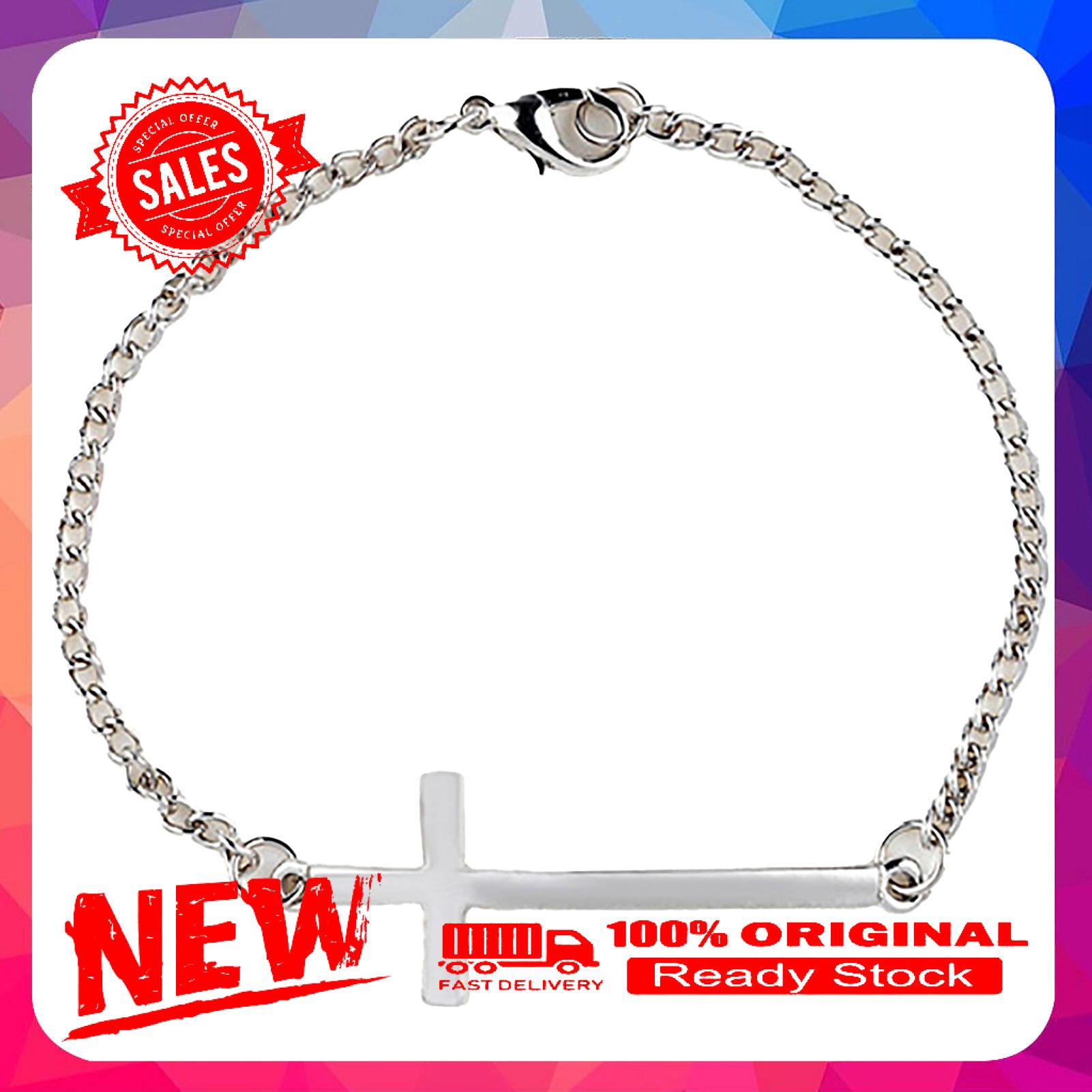 Women Punk Style Simple Design Cross Pendant Bracelet Bangle Fashion Jewelry for Daily Wear