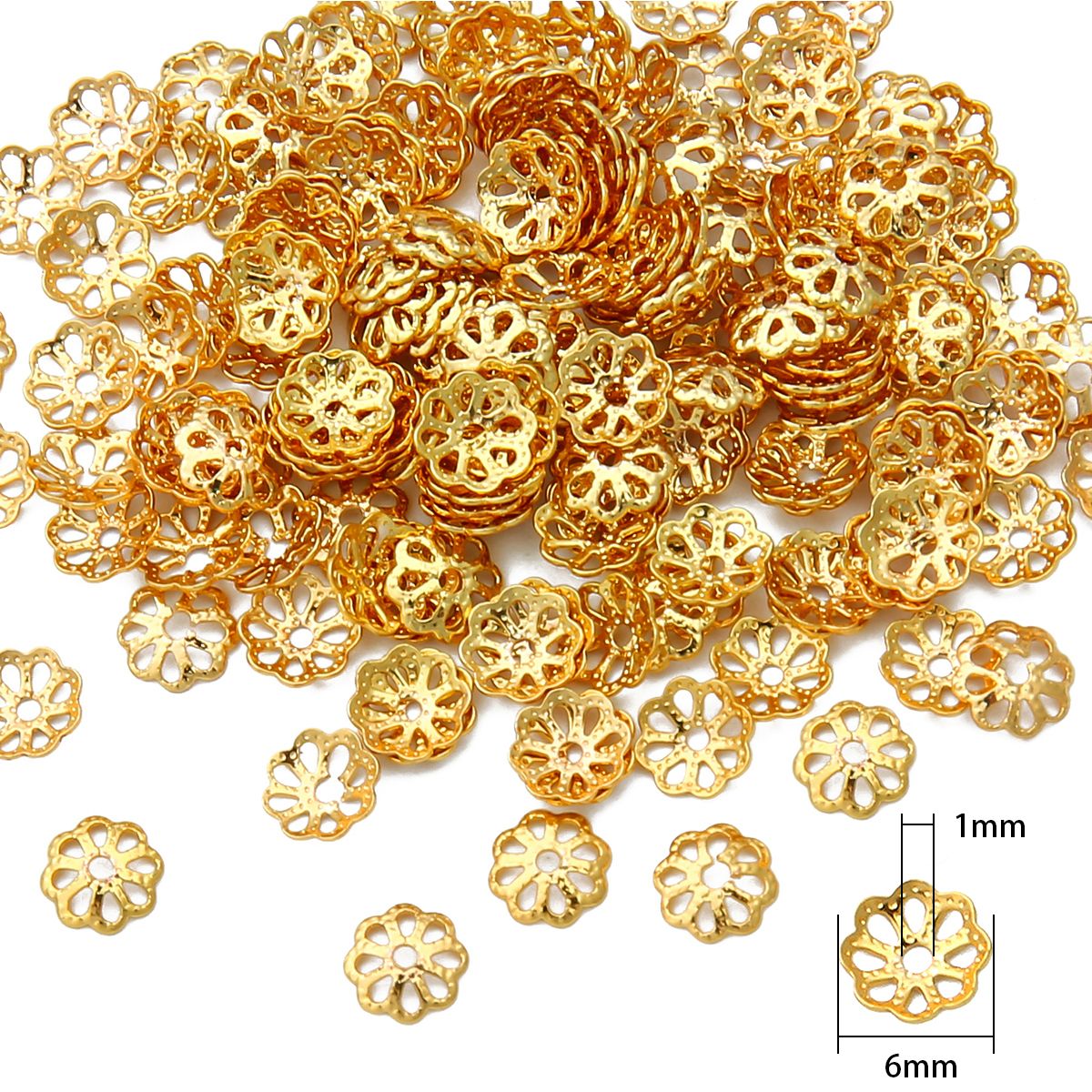 10pcs/lot 6/8mm Gold Plated Bulk Metal Flower Petal End Spacer Beads Caps Charms Bead Cups For DIY Jewelry Making Supplies