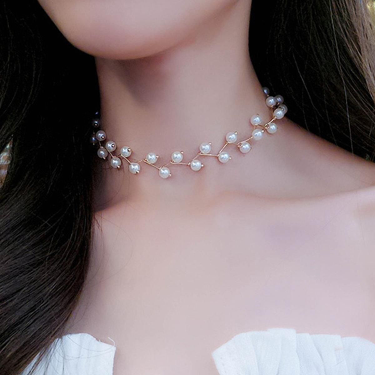 Simulation Pearl Clavicle Chain Female Bride Wedding Necklace Imitation Pearl Necklace Steampunk Necklace Lady Statement Necklac