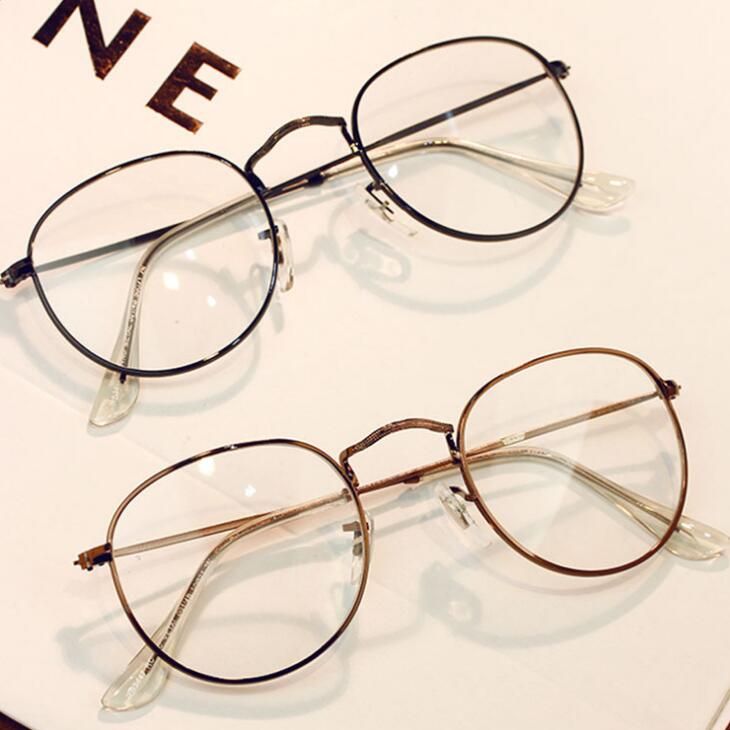 Vintage Metal Large Frame Glasses for Women Art Round Frame Fashion Men Glasses Lovely Lady