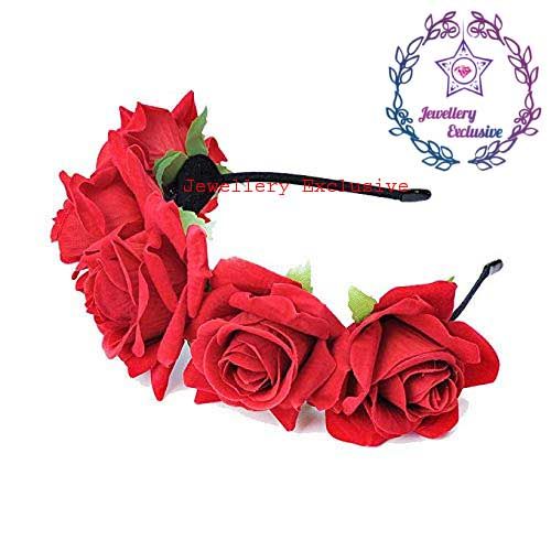 Artificial red color velvet flower hair band for girls and women - 1 pcs