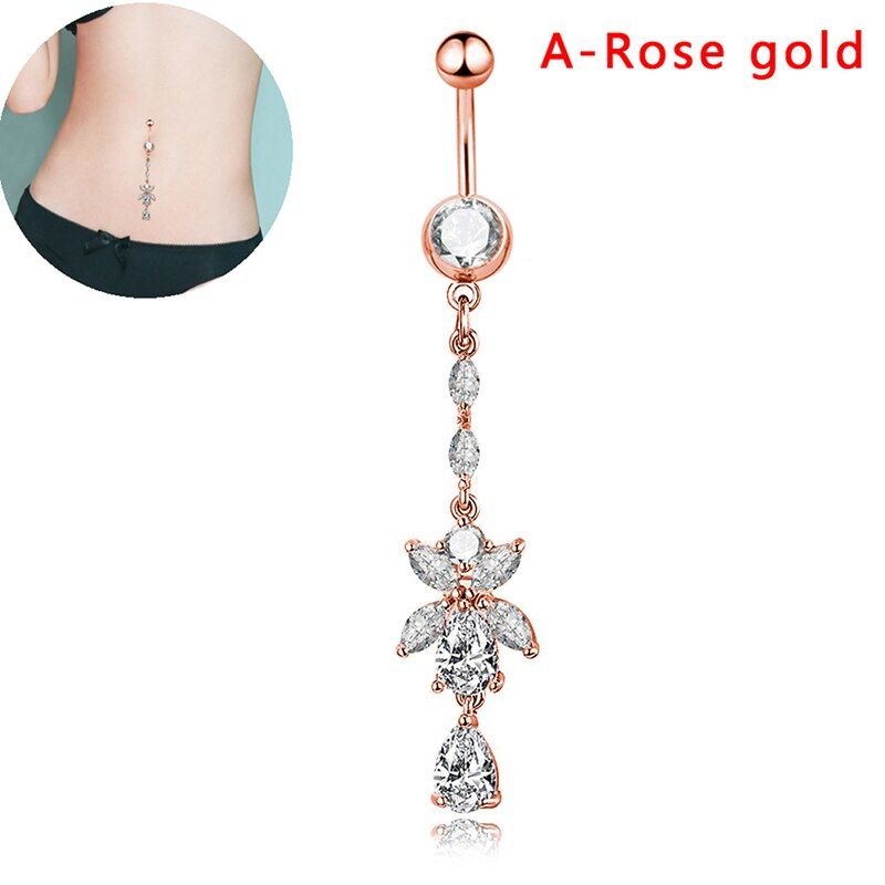 1pc Fashion Sexy Belly Bars Belly Button Rings Belly Piercing Crystal Flower Body Navel Piercing Rings Drop Shipping