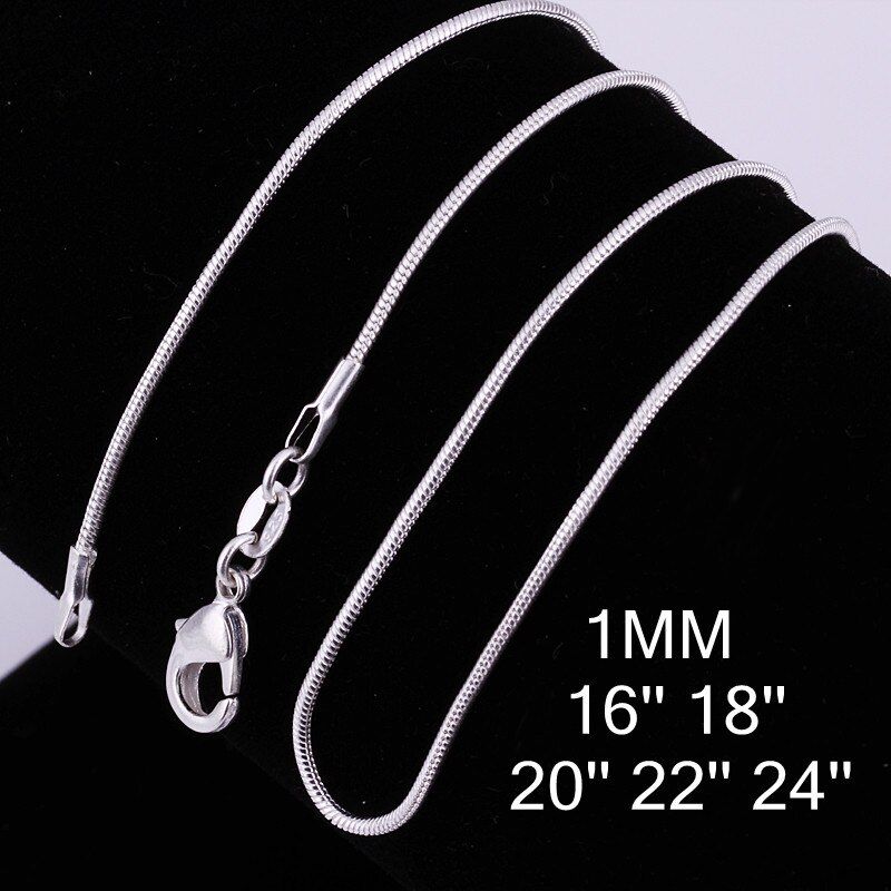 Big Promotion Wholesale 925 stamped silver plated fashion jewelry SILVER Snake/Box/Bead/Rope Chain Necklace 16 18 20 22 24 INCHE