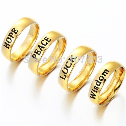 6mm Wishing Alphabet Aeries Stainless Steel Ring 8 Peaceful Silver Plated Ring Wholesale