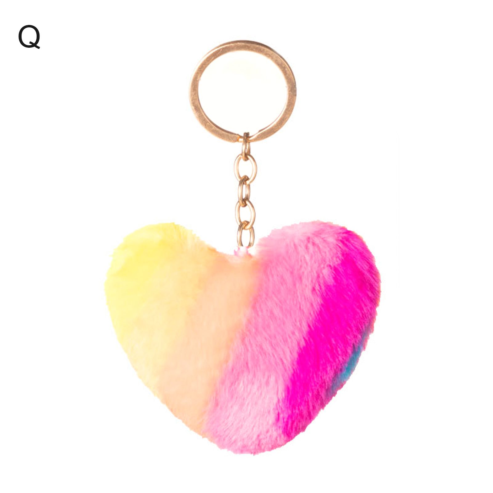 Plush Multicolor Splicing Heart-shaped Pendant Keychain Bag Car Key Ring Decor