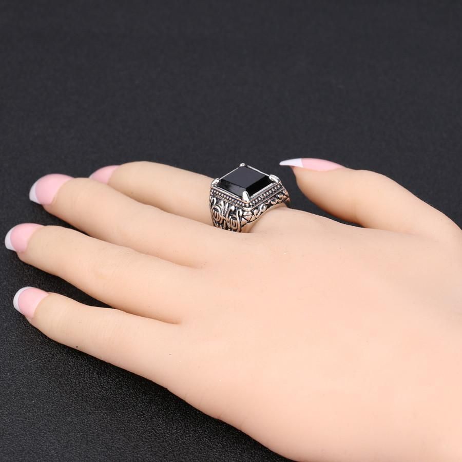 Silver and Black Stainless Steel Finger Ring for Men