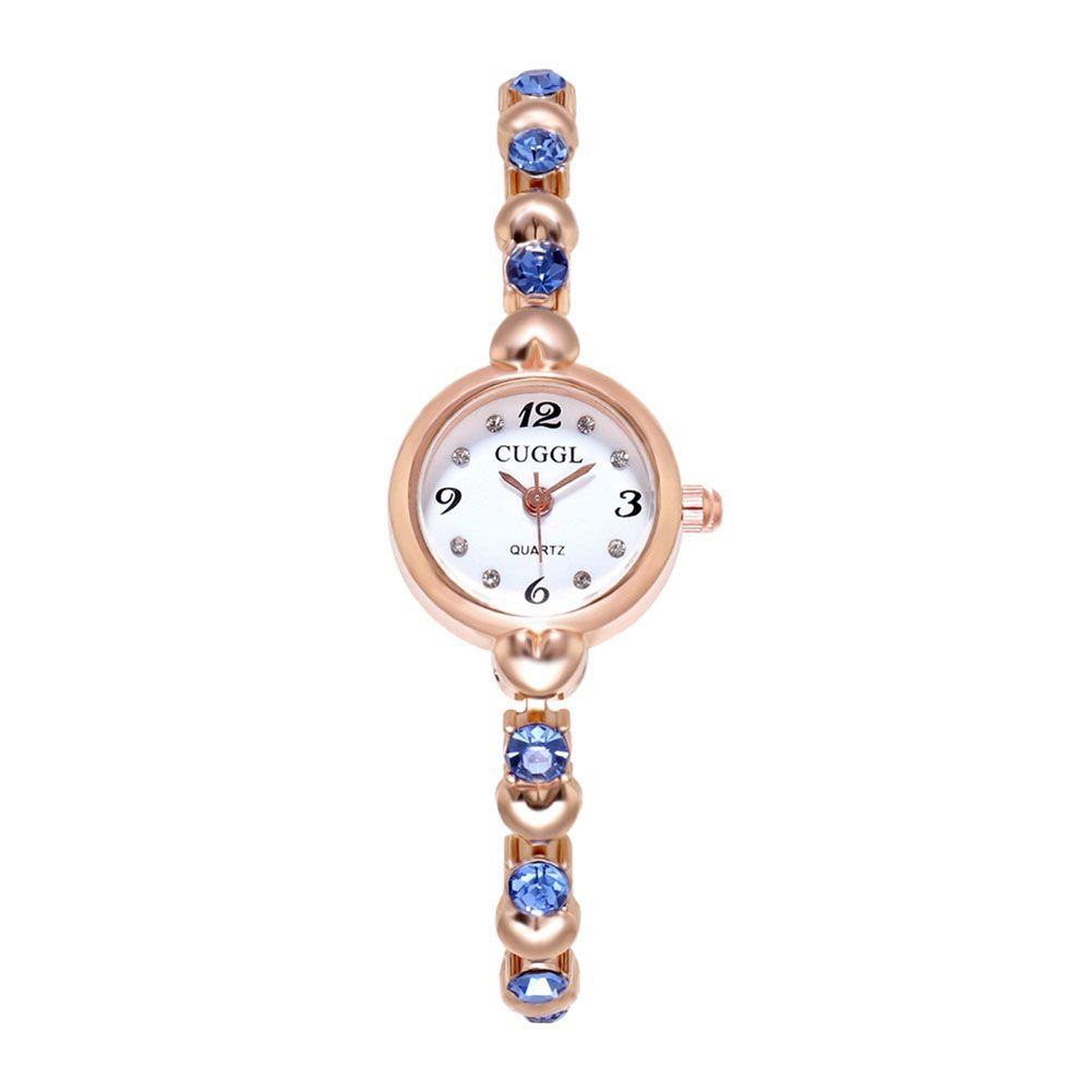 Lady -hin Chain Quartz Watch Shining Colorful Rhinestone Heart Alloy Wristwatch