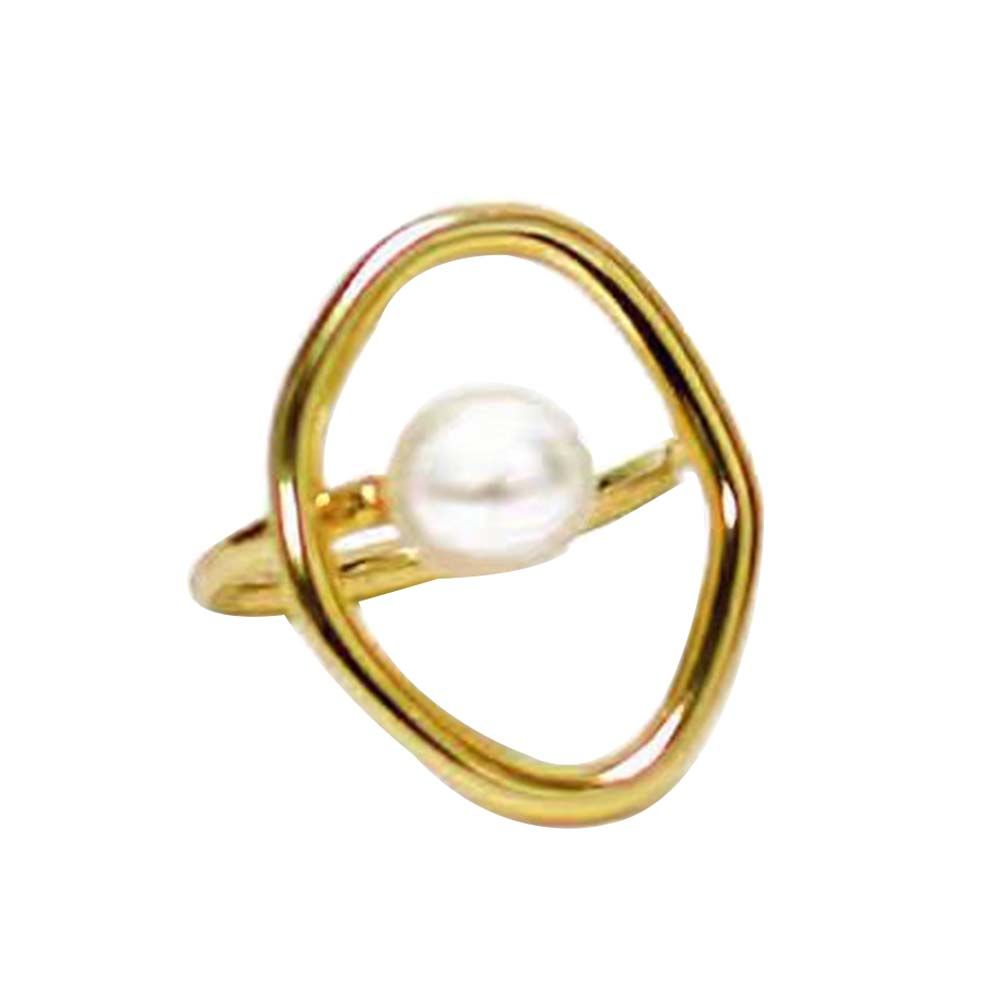 Fashion Women Faux Pearl Round Hollow Geometric Finger Ring Party Jewelry Gift