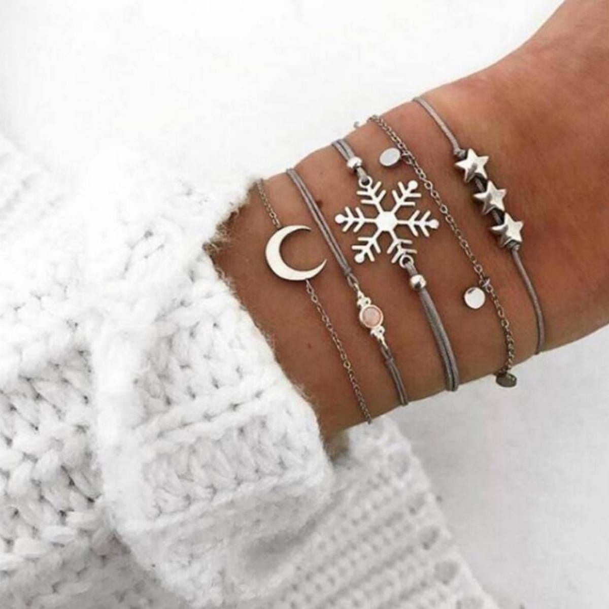 Fashion Snowflake Round Pentagram Hand Bracelet Five-Piece Set