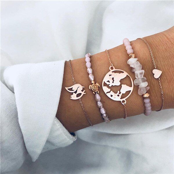 Vagzeb 32 Styles Mix Turtle Heart Pearl Wave LOVE Crystal Marble Charm Bracelets for Women Boho Tassel Bracelet Jewelry