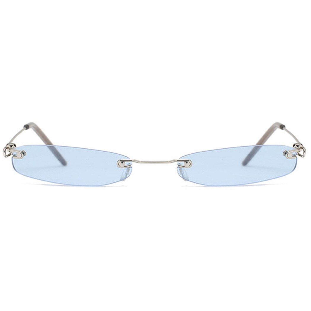 BlueRimless Rectangle Sunglasses Women Men Ocean Lens Vintage Sun Glasses Small Narrow Eyewear Ladies Metal Frame Shades Sunglasses