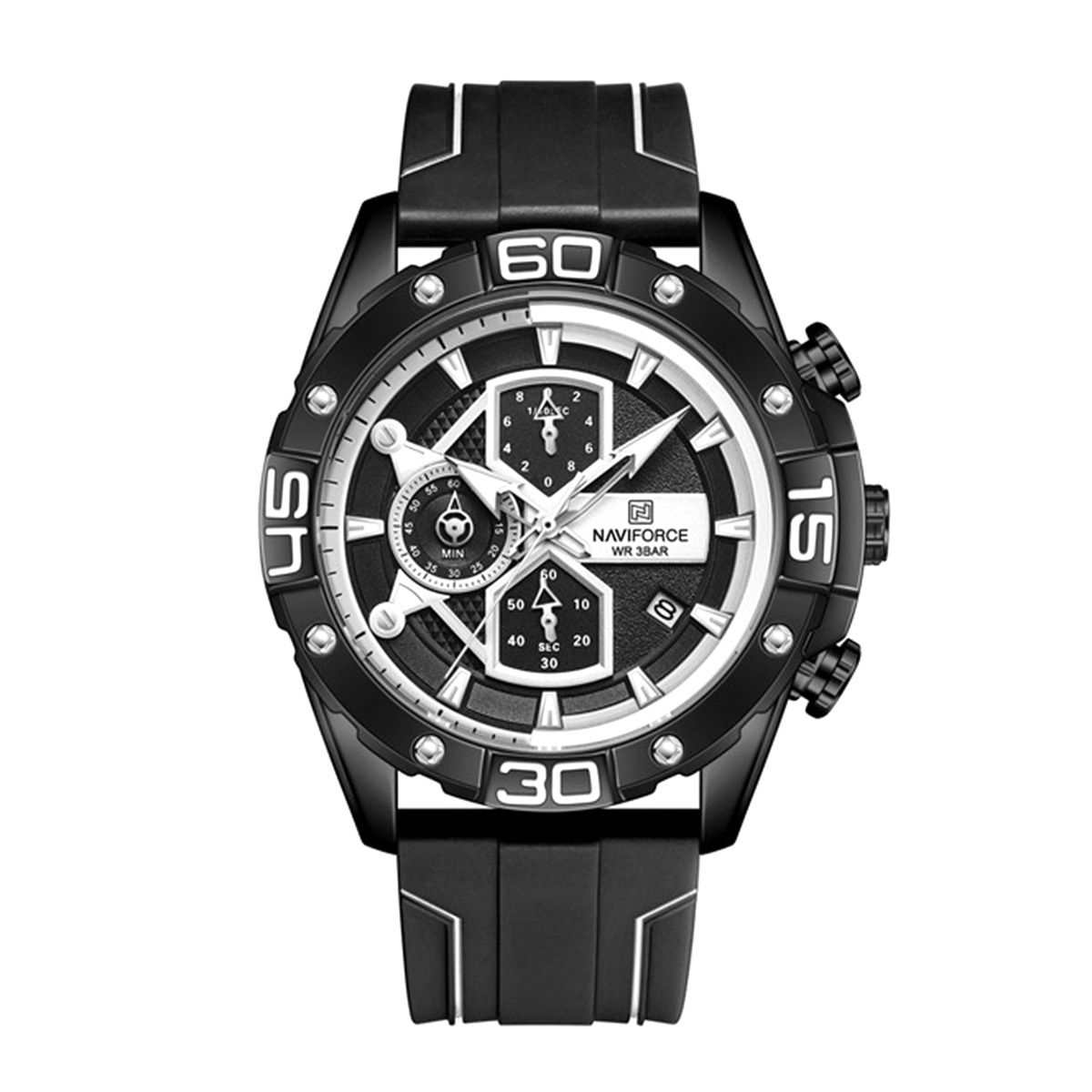 NAVIFORCE NF8018 Black TPU Rubber Chronograph Watch For Men - White & Black