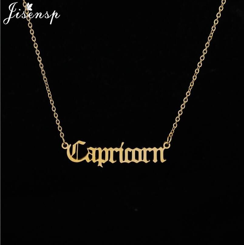 Personalize Jewelry Old English 12 Zodiac Sign Pendant Necklace Birthday Gothic Babygirl Princess Angel Letter Necklaces Choker