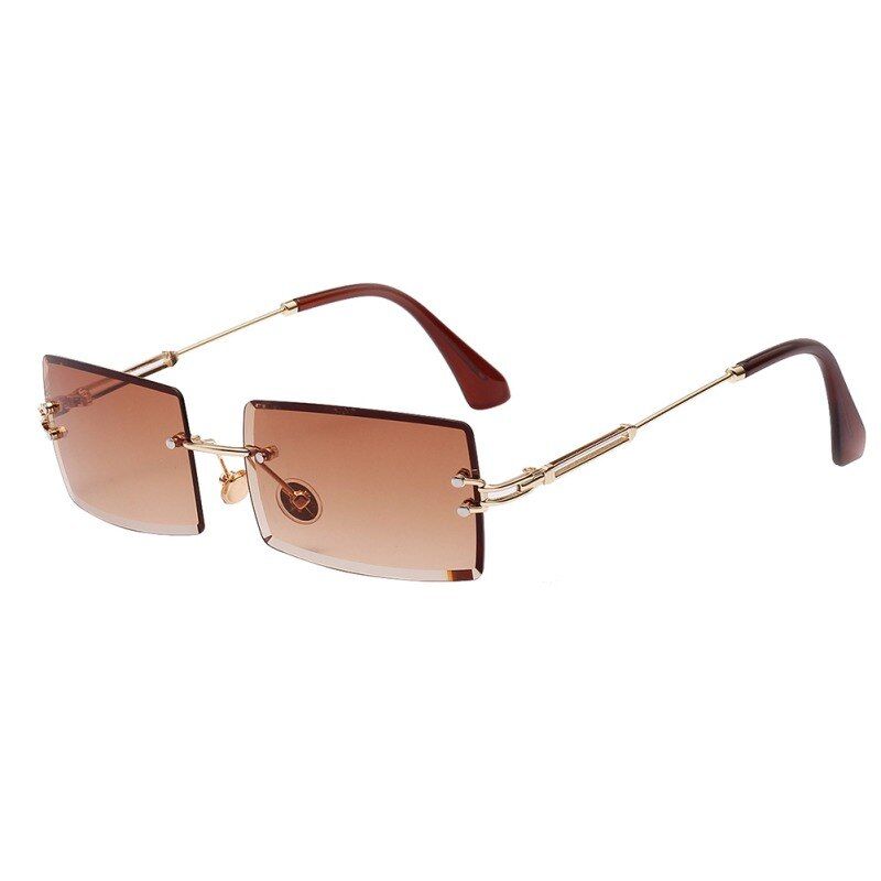 BrownSunglasses Women Retro Small Rectangle Rimless Square Sun Glasses Summer Style Female UV400 Green Blue Brown Eyewear Droshipping