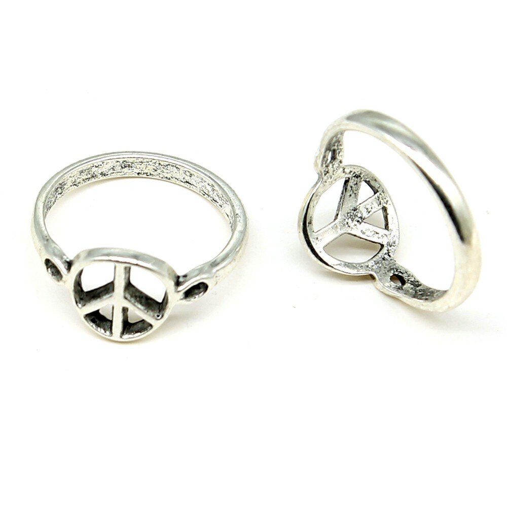 10pcs/lot Antique Silver Color Simple Peace Sign Peace Symbol Rings For Girls Women Jewelry Gift