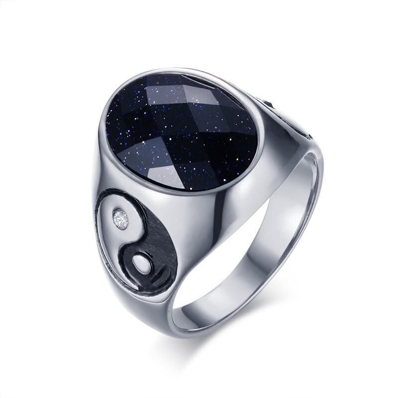 MEN OVAL TIGER EYE BROWN STONES WITH YIN YANG SIGNET RING IN STAINLESS STEEL JEWELRY VINTAGE MENS ACCESSORIES