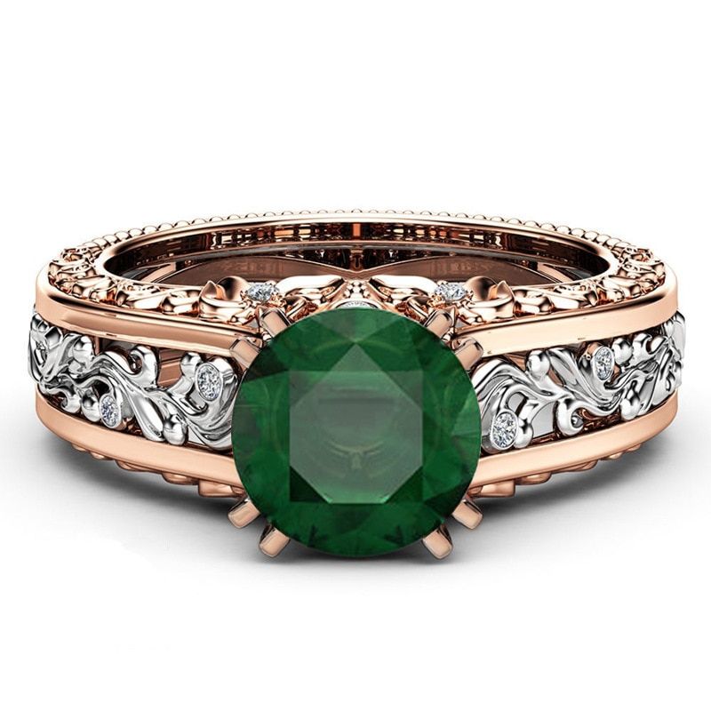 Elegant and charming lady engagement gift fashion exquisite electroplating process round metal pattern inlaid with zircon ring