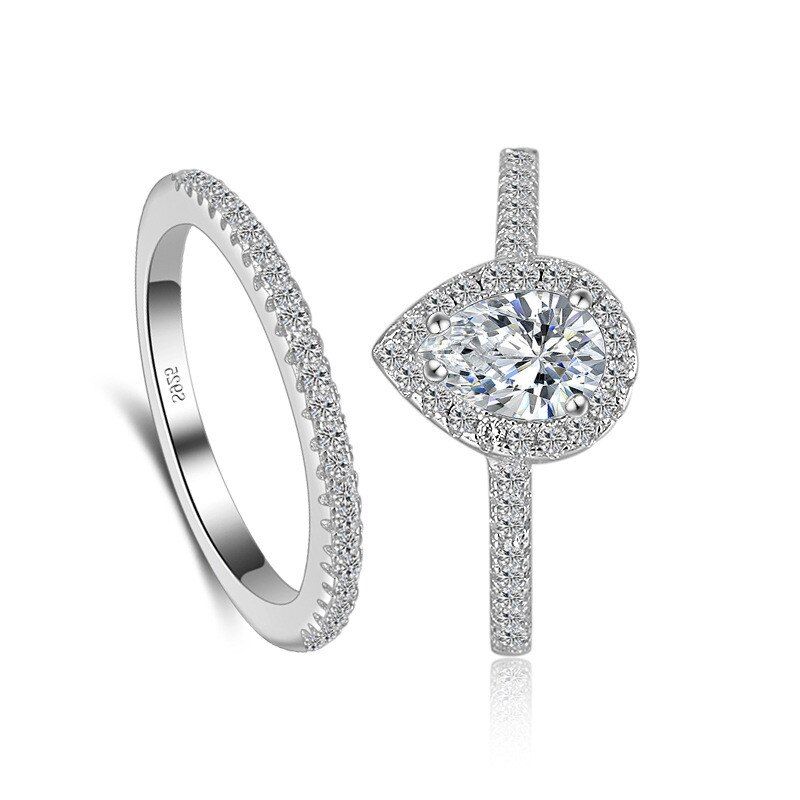 CC Double Rings For Women S925 Silver Water Drop White/Pink Luxury Ringen Bridal Wedding Jewelry Engagement Cincin Wanita CC775