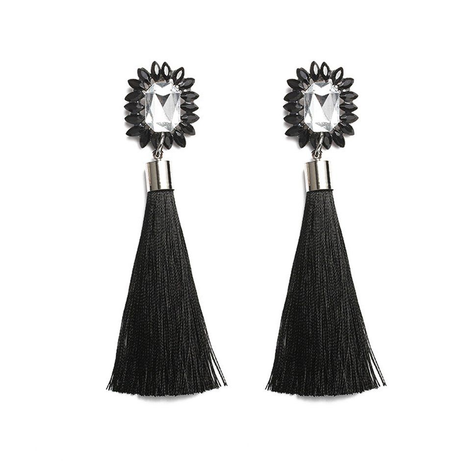 European and American ethnic style zircon geometric polygon tassel earrings