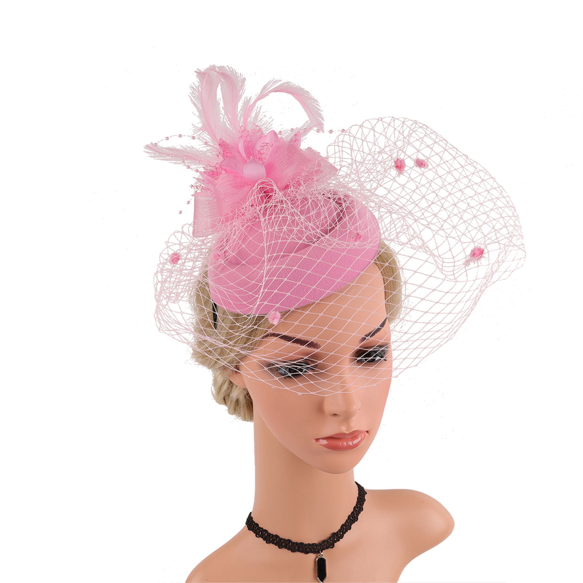 Female Hair Clip, Feather Bowknot Hat Hair Hoop Headdress Headwear for Wedding Banquet Party