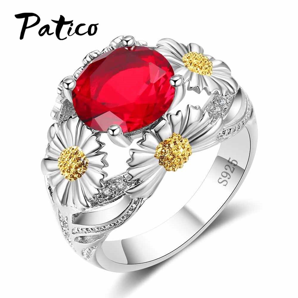Big Promotion Wedding Jewelry Ring For Women 925 Sterling Silver Rings Blue CZ Cubic Zirconia Rings Anillos Daisy Flowers