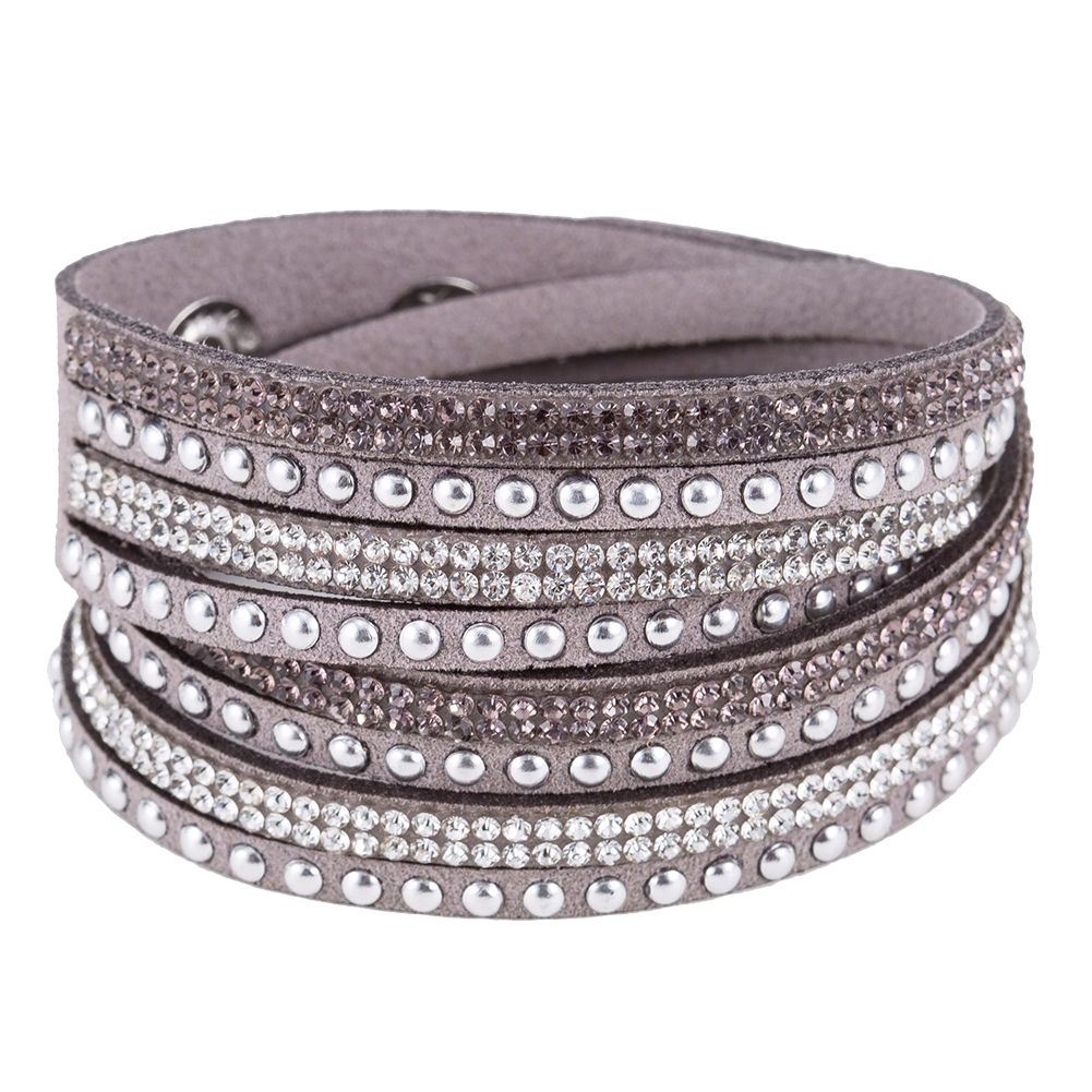 Women Faux Leather Shiny Hot Fix Rhinestone Inlaid DIY Multilayer Bracelet Gift
