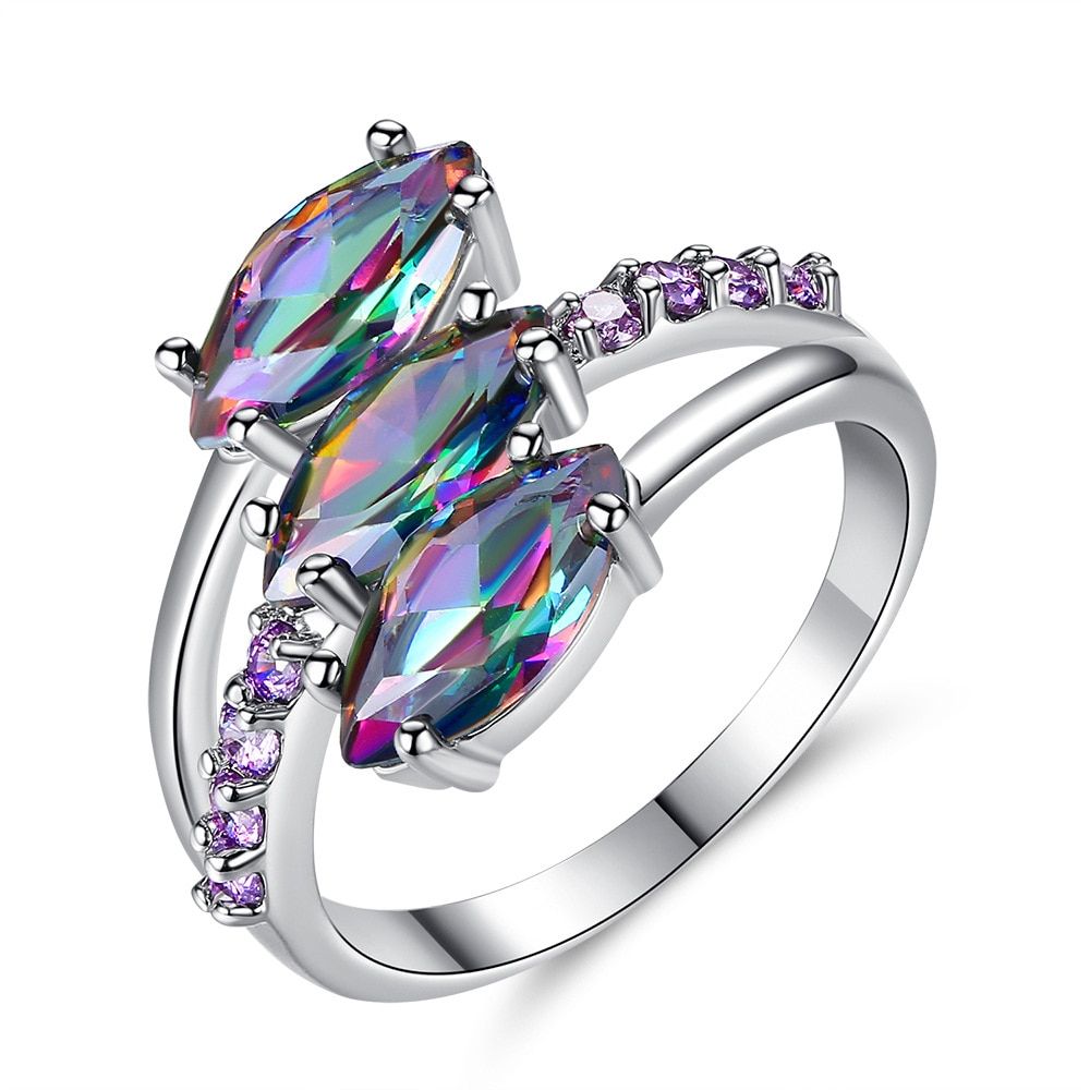 Beiver Three Mutilcolor Eye Zircon Rings for Women Silver Color Filled Luxury Wedding Engagement Bands Rings Jewelry Gifts