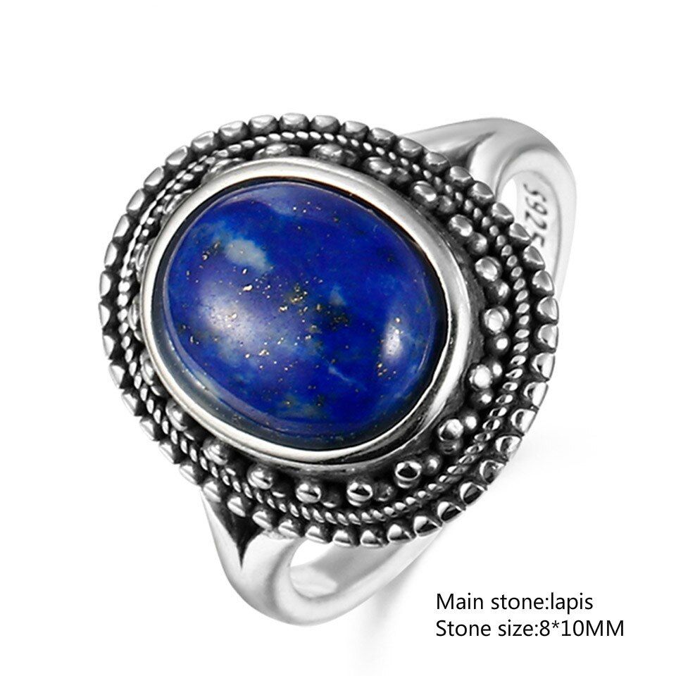 Nasiya Luxury Vintage Sterling Silver rRing 10x14MM Big Oval Lapis Lazuli Rings For Men WomenFine Jewelry Party Anniversary