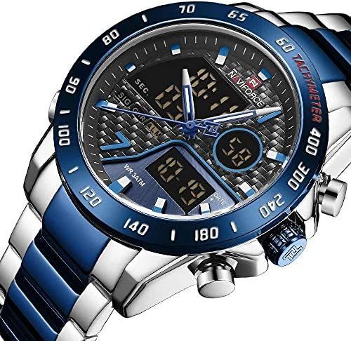 NAVIFORCE NF9171 Silver And Blue Two-tone Stainless Steel Dual Time Wrist Watch For Men - Bronze and Silver - Watch
