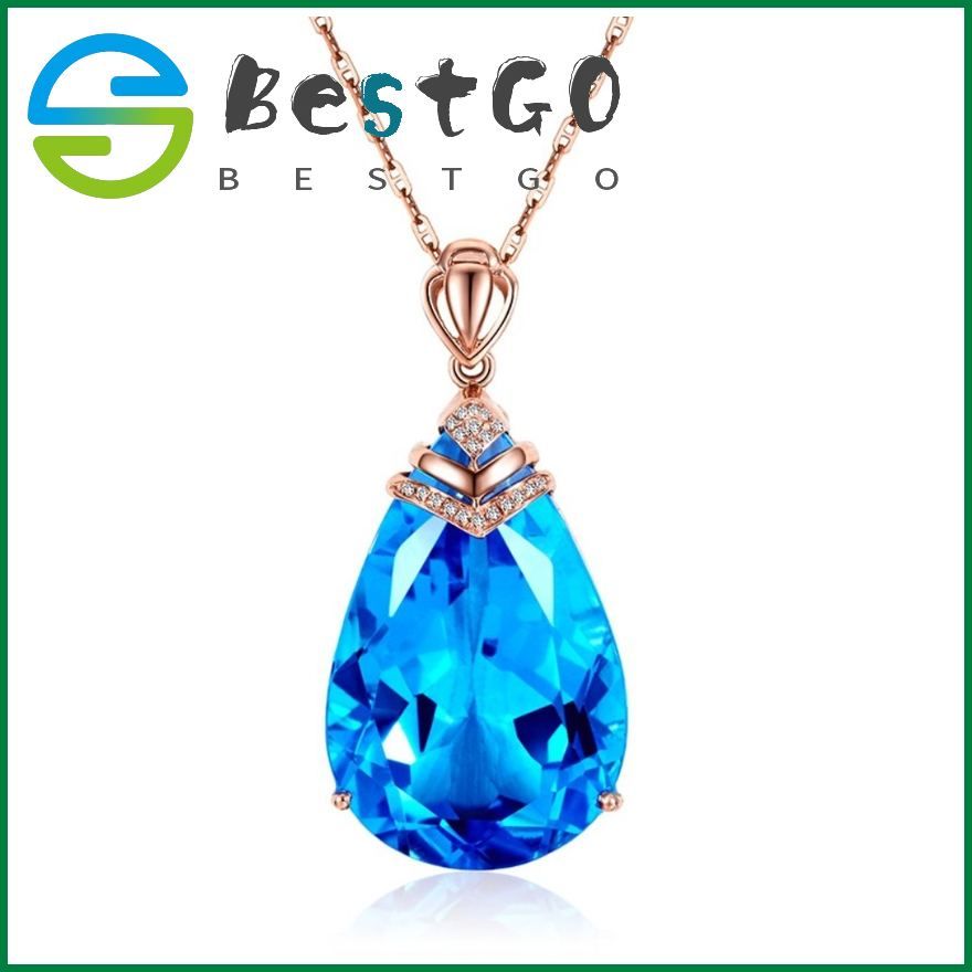 Caibao Series Inlaid Sea Blue Topaz Water Drop Pear-Shaped Pendant Women'S European And American K Rose Gold Plated Necklace