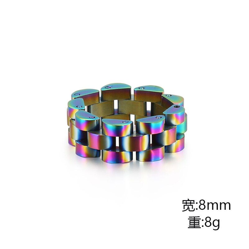 KALEN Rock Colorful Bike Chain Rings Men Women Size 6-10 Stainless Steel 8mm Chain Link Finger Rings Male Biker Cheap Jewelry
