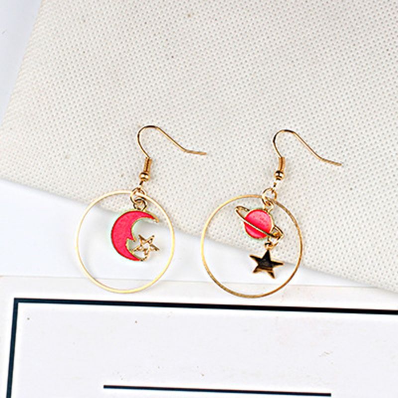 Japanese Fantasy Starry Sky Earring Blue Asymmetry Moon Star Earrings