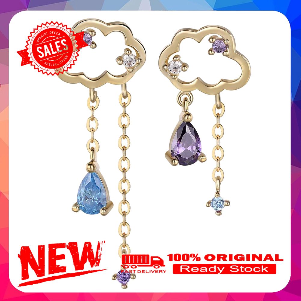 Cute Asymmetric Cloud Tassel Water Drop Rhinestone Inlaid Women Stud Earrings