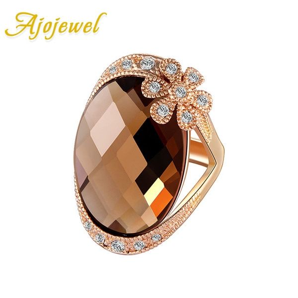 Ajojewel Rhinestone Flower Design Big Crystal Stone Ring Women Fashion Costume Jewelry Accessories