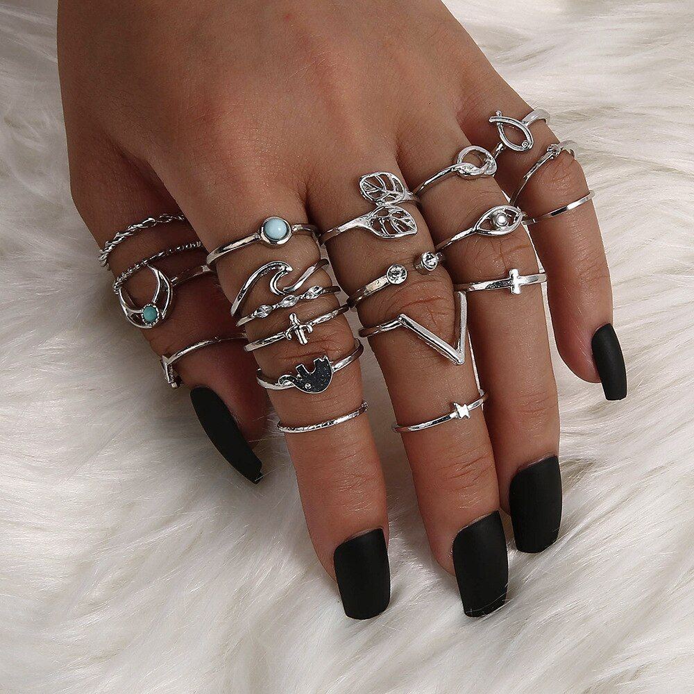 Modyle 20pcs/Set Bohemia Antique Silver Color Rings for Women Arrow Pattern Animal Jewelry