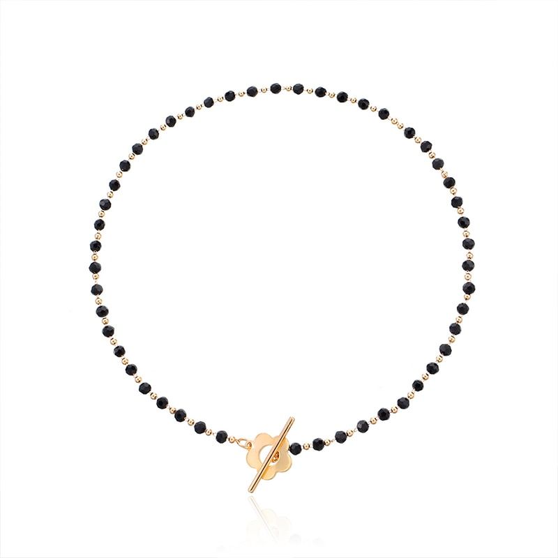 Black Glass Crystal Beads Choker Necklace for Women Flower Lariat Lock Collar Necklace Clavicle Chain Ladies Neck Jewelry