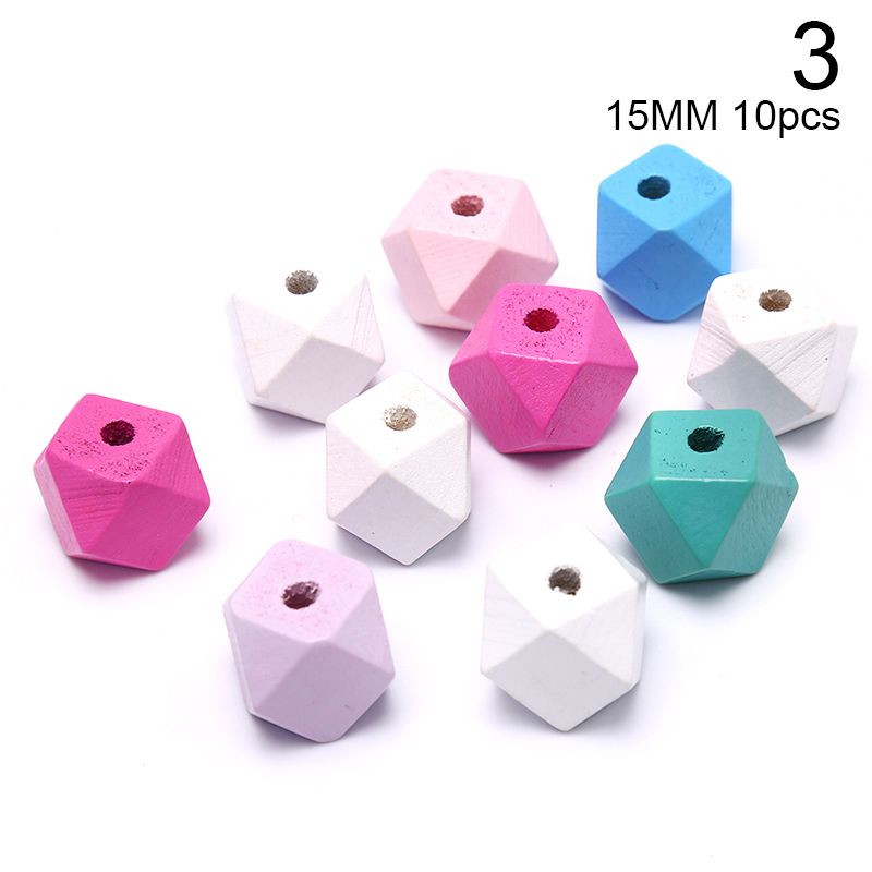 Wood Beads Octagonal Loose Bead Wooden For DIY Necklace 12mm 15mm 20mm Geometric