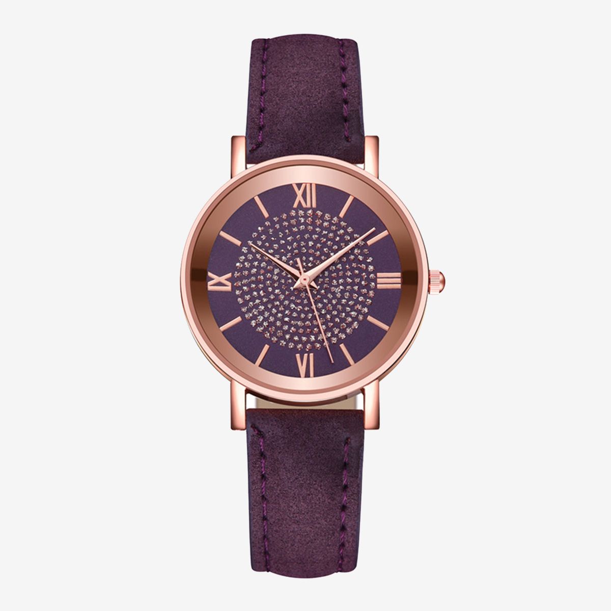 Carat Women Fashion Rhinestones Inlaid Round Dial Analog Display Quartz Wrist Watch