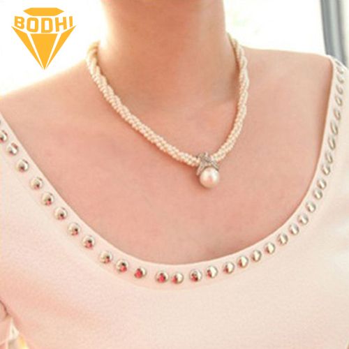 Women Fashion Pendant Chain Choker Faux Pearls Statement Necklace Jewelry