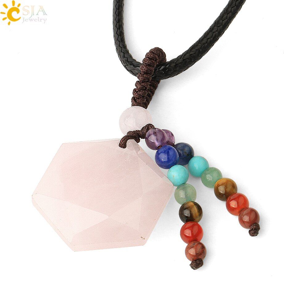 CSJA Natural Stone Hexagram Pendants Reiki 7 Chakra Beads Tassel Braided Rope Star of David Necklaces for Women Men Jewelry G528(null)