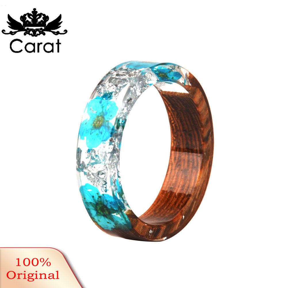 Fashion Women Handmade Wood Resin Flower Finger Ring Jewelry Decor Gift