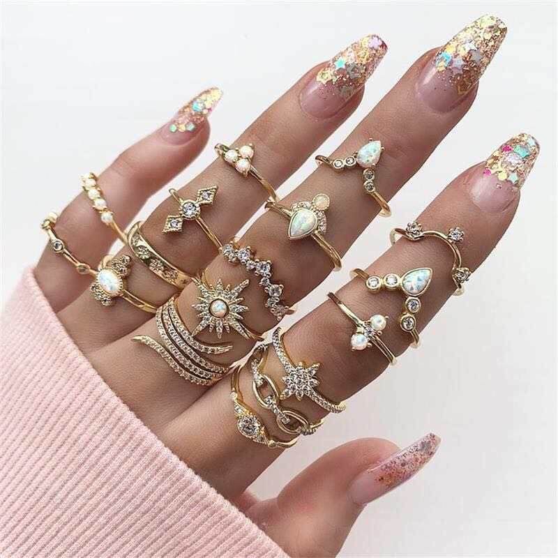17Pcs  Midi Ring Sky Blue Boho Color For Women - Ring For Girls