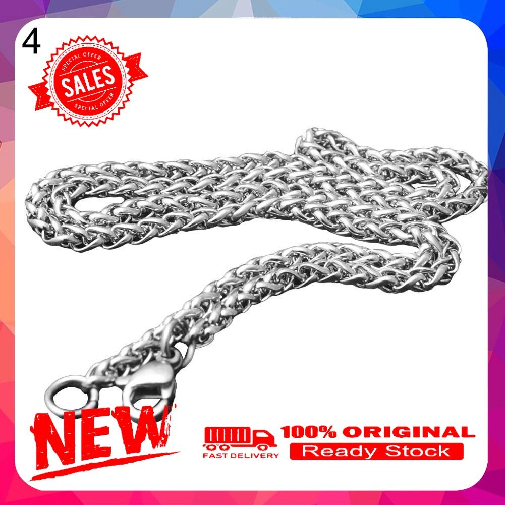 Men Braided Wheat Shape Stainless Steel Chain Necklace DIY Jewelry Accessory