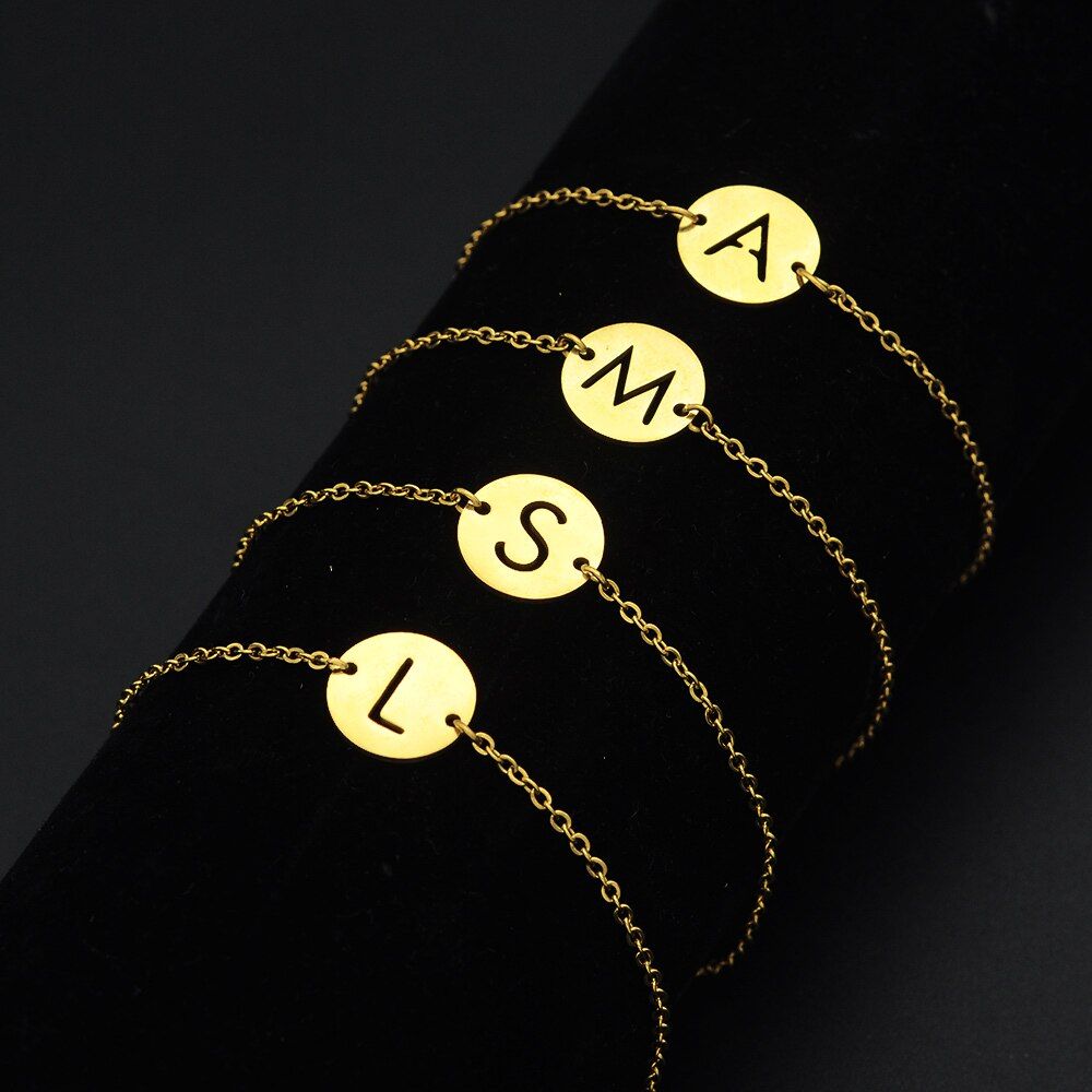 Unique Star Women Fashion Initial Bracelet Wholesale Stainless Steel Letter Bracelets A-Z 26 Letters Jewelry Dropshipping