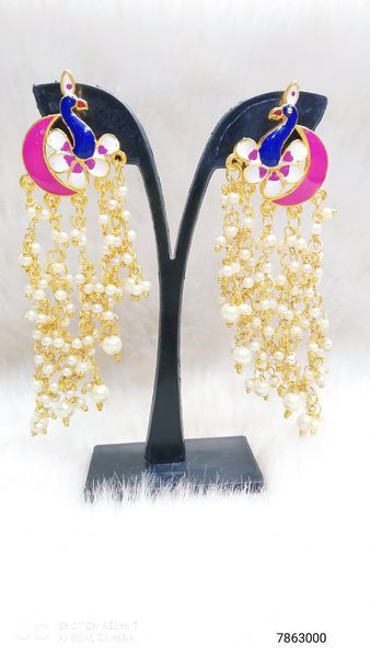 Jaipuri copper-plated meenakari earrings - (3 year's color guarante)