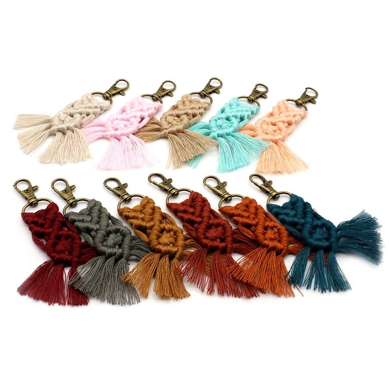 JAERBEE 11 Pcs Mini Macrame Keychains Boho Woven Key Ring with Tassels for Car Key Bag Pendant Purse Charm Unique Gift