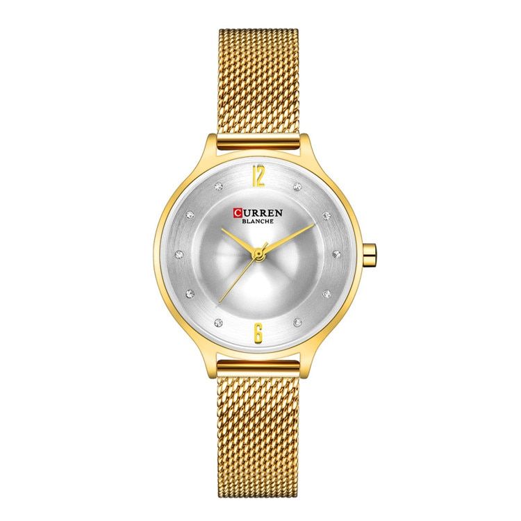 Fashion Slim Womens Watches With Rhinestone Set Dial CURREN Beautiful Analog Quartz Wrist Watch For LadiesSliver Female Clock