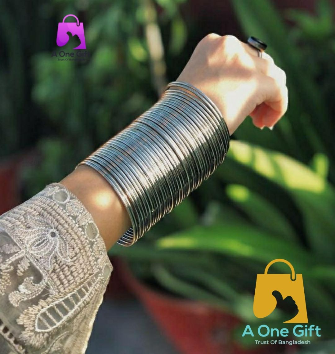24 Pieces Women's Metal Bangles / Steel Party Bangles Silver Color ( A One Gift)