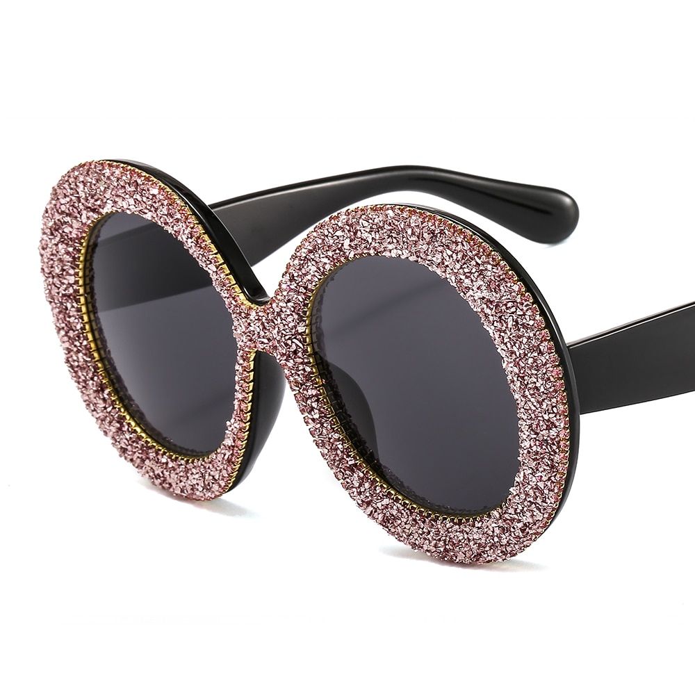 2019 New Luxury Oversized Sunglasses Women Vintage Rhinestones Sun Glasses Round Frame Gradient Mirror Shades for Women Oculos